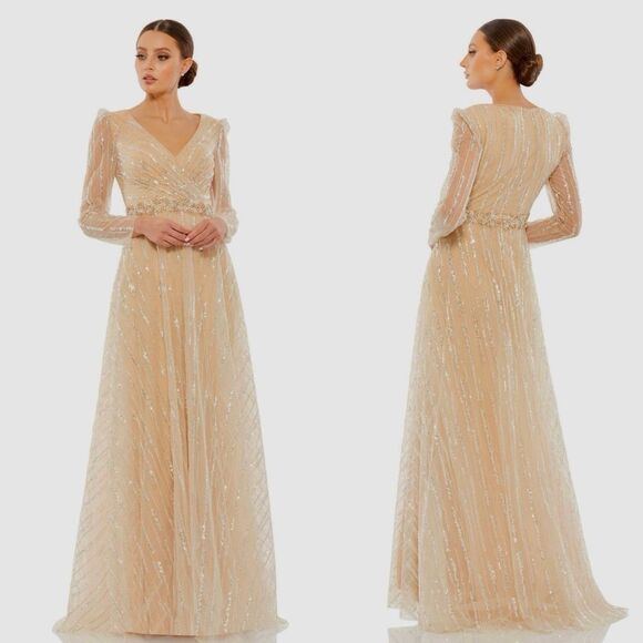 MAC DUGGAL 67859 Sequin Embellished Formal Evening Gown, Champagne, Size 14 - Picture 1 of 8